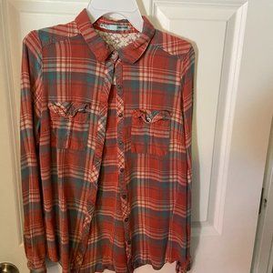 Womens Maurices Medium Coral and Tourquise Flannel